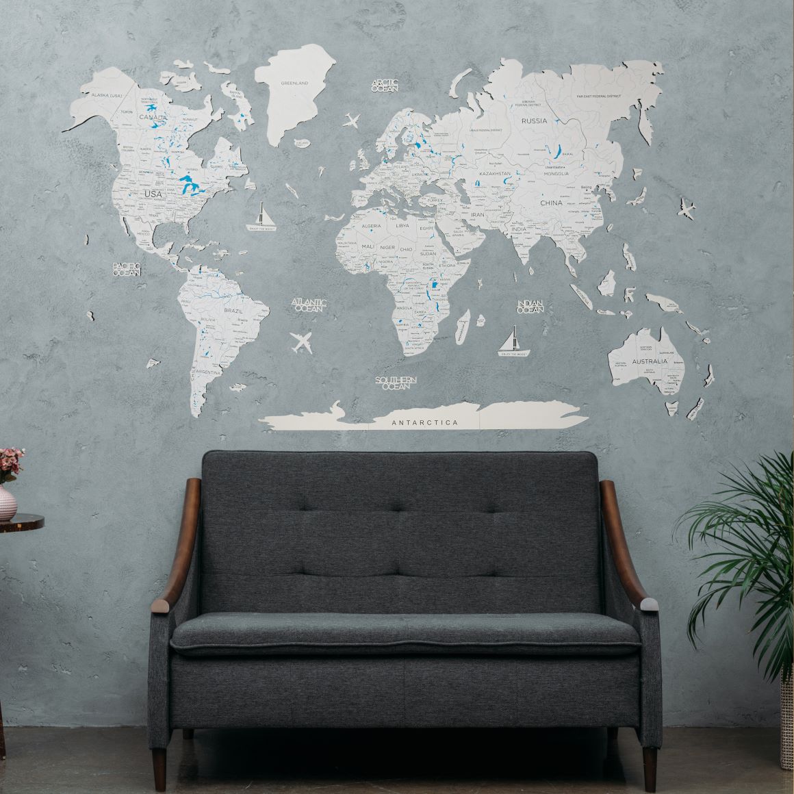 2D Wooden World Map White